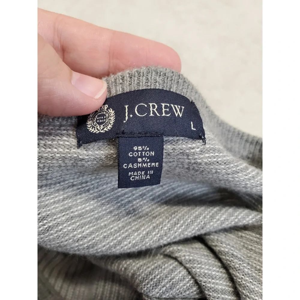 J. Crew Gray White Striped Cashmere Cotton Knit Sweater Men Large Casual Classic